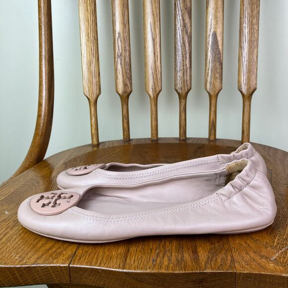 Tory Birch Minnie Travel Ballet Flats Scrunchie Back Nude Blush Color Sz 8 - Picture 10 of 16